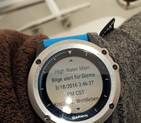 Boat Command email alarm on Garmin Quatix