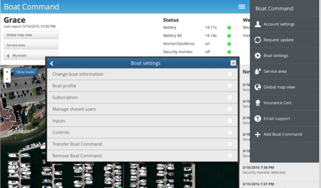 Boat Command menus