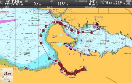 Raymarine Lighthouse r17 Dock-to-dock Autorouting North Vancouver to False Creek