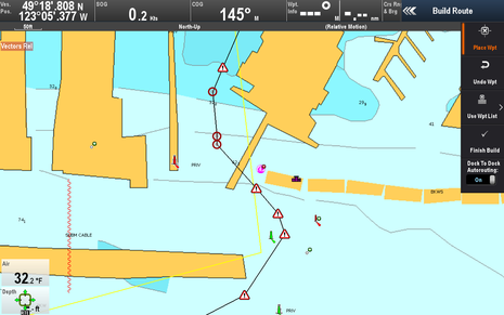 Raymarine Lighthouse r17 Dock-to-dock Autorouting over dock